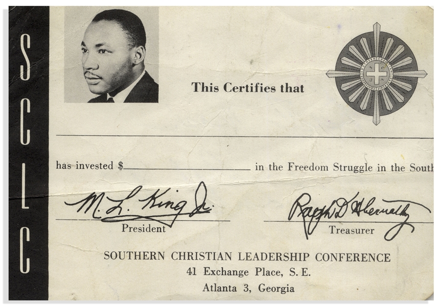 Martin Luther King, Jr. Signature -- Uninscribed, on the Back of an SCLC Card